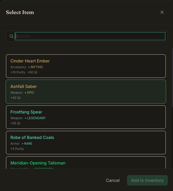 The old item picker, with every item wrapped in its own bordered box